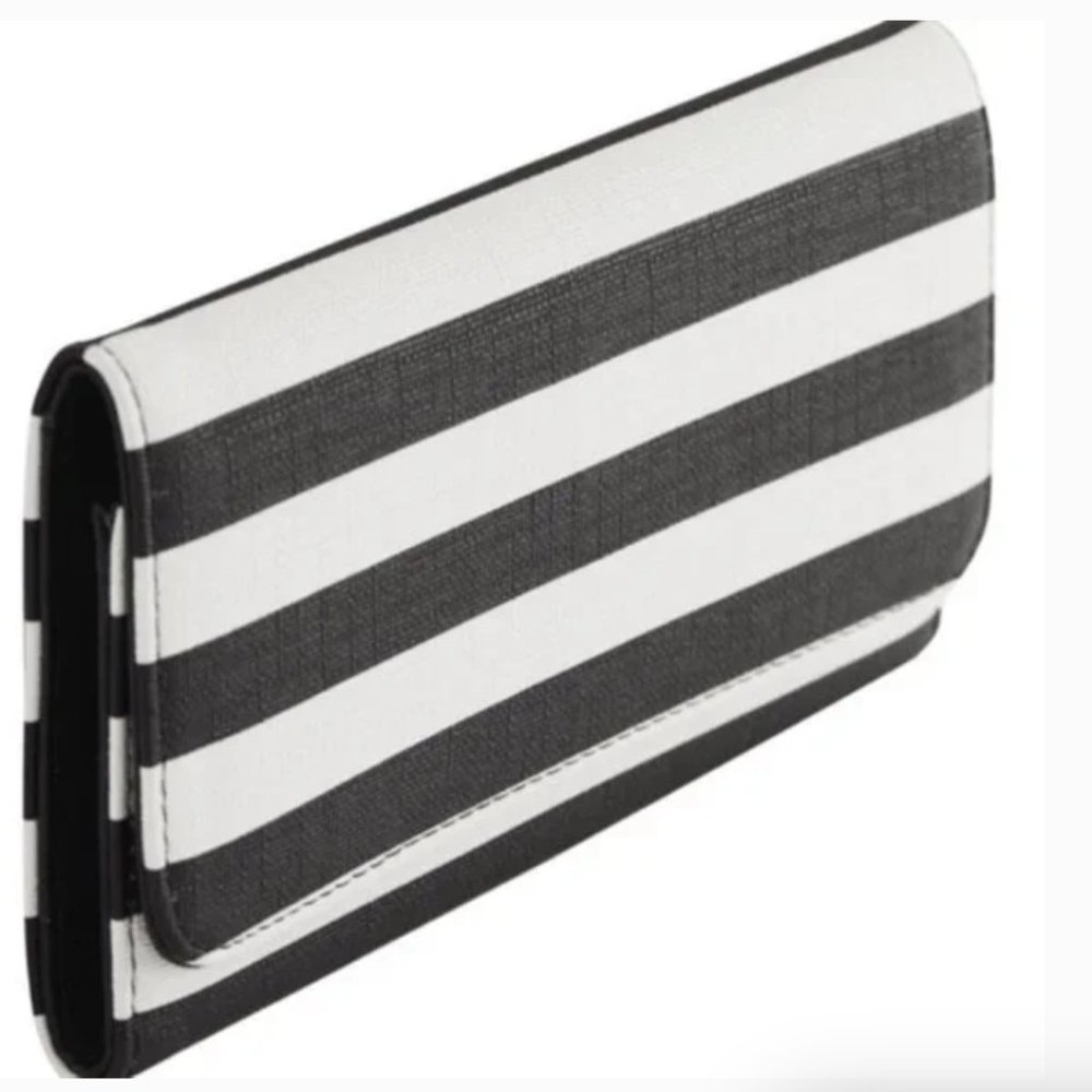 Wallet Vegan Leather Like New Kut From the Kloth Black White Striped Trifold